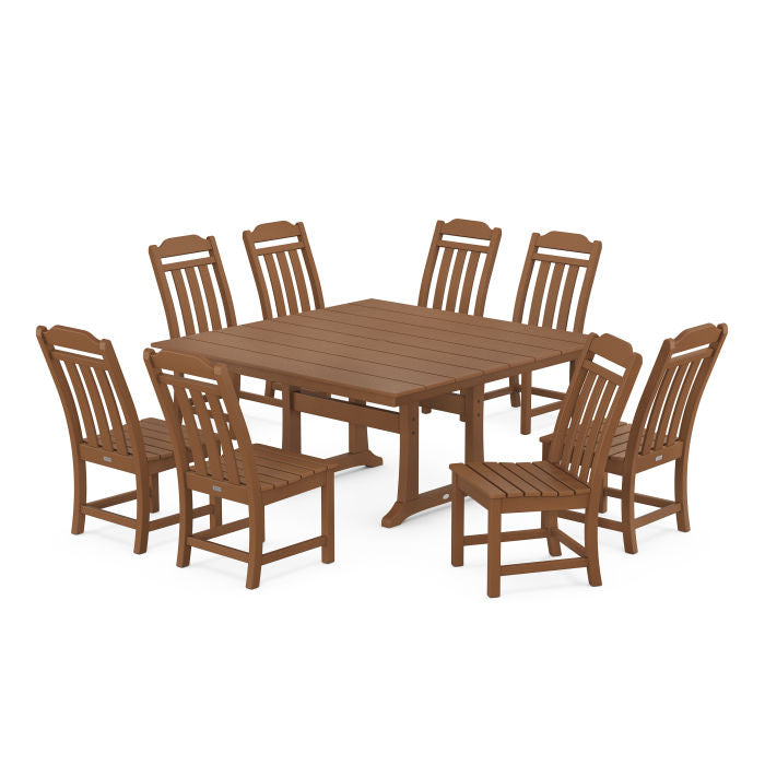 Country Living 9-Piece Square Farmhouse Side Chair Dining Set with Trestle Legs