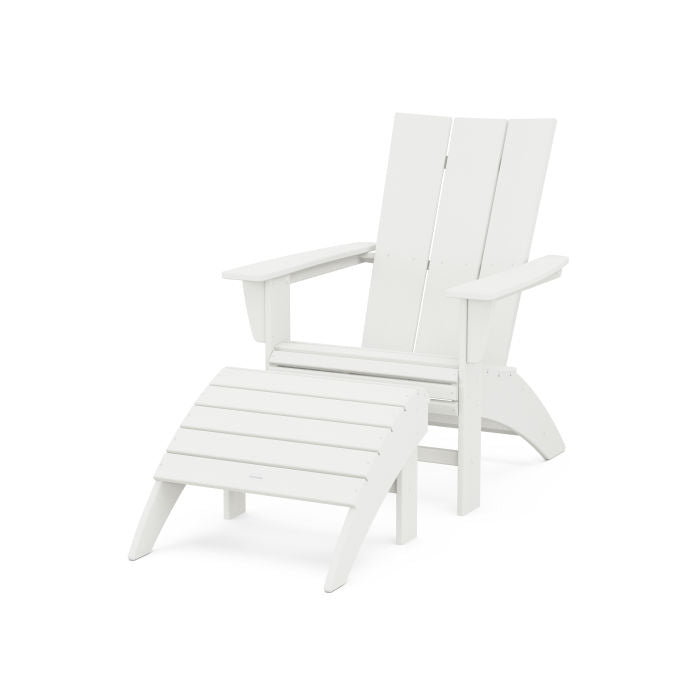 Modern Curveback Adirondack Chair 2-Piece Set with Ottoman in Vintage Finish