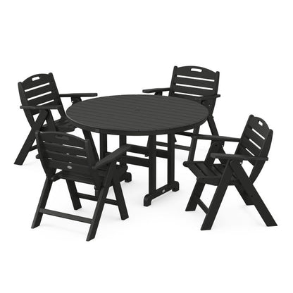 Nautical Folding Lowback Chair 5-Piece Round Farmhouse Dining Set