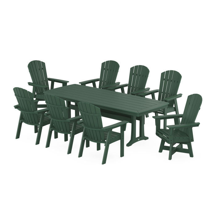 Nautical Curveback Adirondack Swivel 9-Piece Dining Set with Trestle Legs