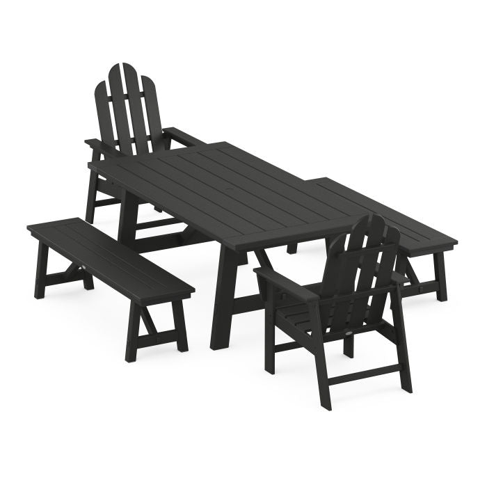 Long Island 5-Piece Rustic Farmhouse Dining Set With Benches