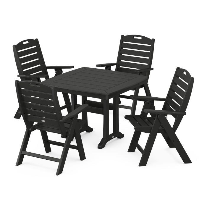 Nautical Folding Highback Chair 5-Piece Dining Set with Trestle Legs