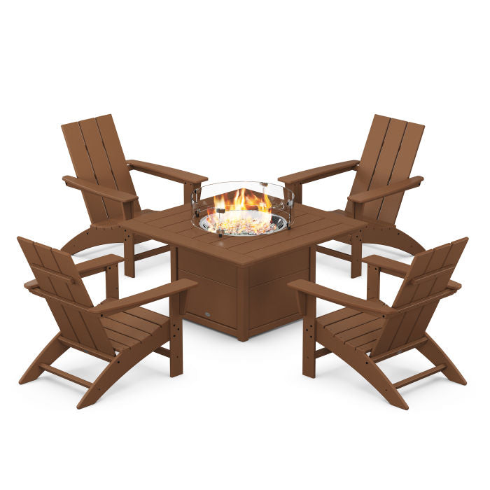 Modern 5-Piece Adirondack Chair Conversation Set with Fire Pit Table