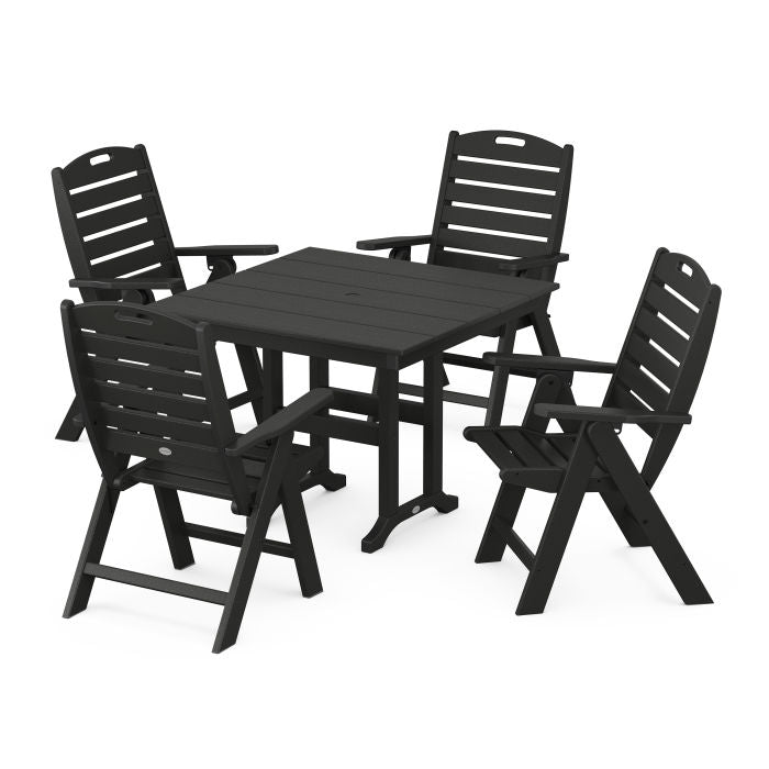 Nautical Folding Highback Chair 5-Piece Farmhouse Dining Set