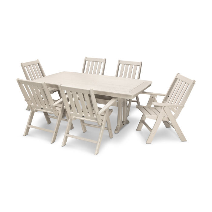 Vineyard Folding Chair 7-Piece Nautical Dining Set with Trestle Legs