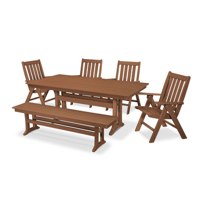 Vineyard 6-Piece Farmhouse Trestle Folding Dining Set with Bench