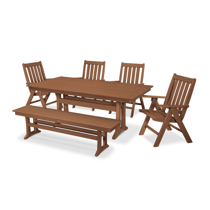 Vineyard 6-Piece Farmhouse Trestle Folding Dining Set with Bench