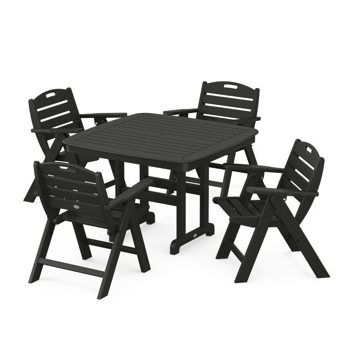 Nautical Folding Lowback Chair 5-Piece Dining Set with Trestle Legs