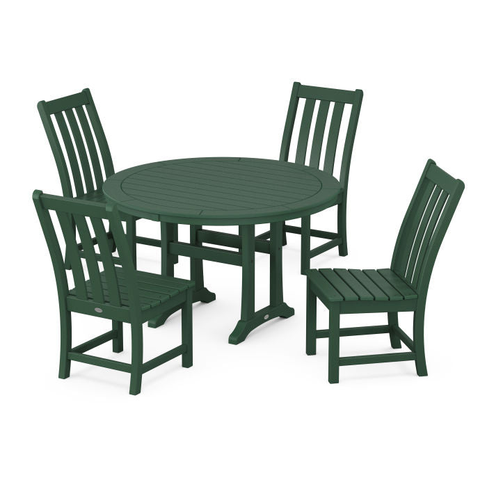 Vineyard Side Chair 5-Piece Round Dining Set With Trestle Legs