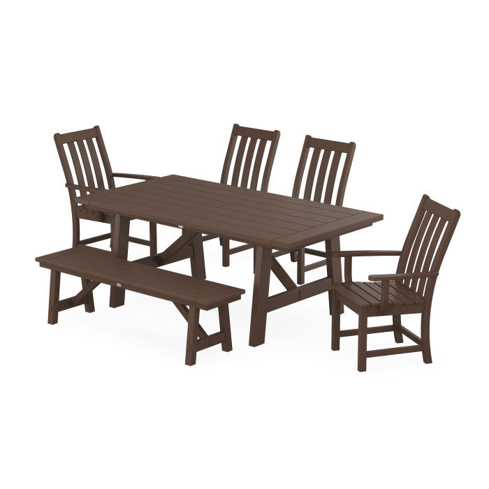 Vineyard 6-Piece Rustic Farmhouse Dining Set With Bench