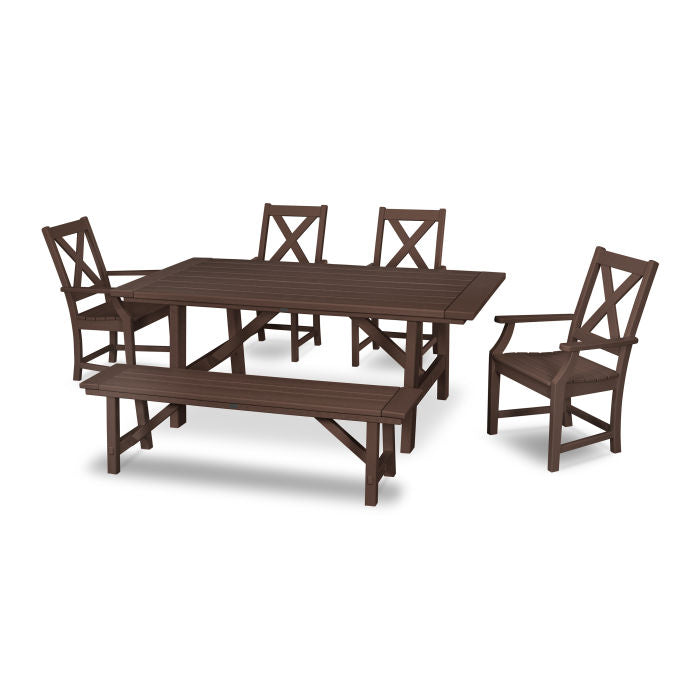 Braxton 6-Piece Rustic Farmhouse Arm Chair Dining Set with Bench