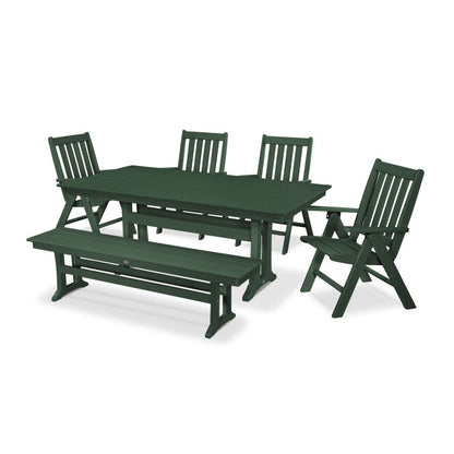 Vineyard 6-Piece Farmhouse Trestle Folding Dining Set with Bench