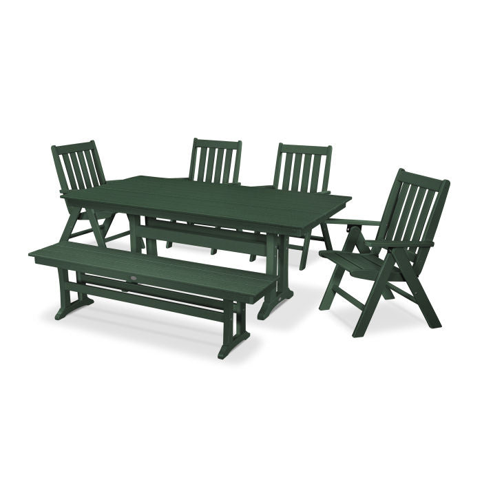 Vineyard 6-Piece Farmhouse Trestle Folding Dining Set with Bench