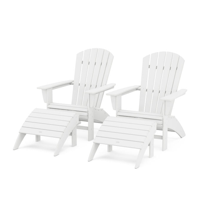 Nautical Curveback Adirondack Chair 4-Piece Set with Ottomans