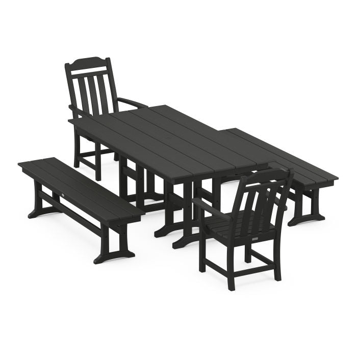 Country Living 5-Piece Farmhouse Dining Set with Benches