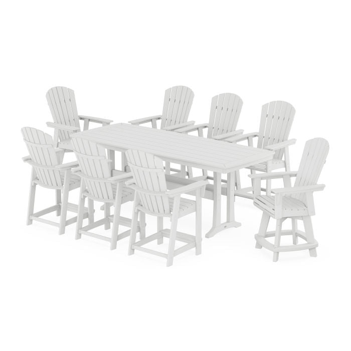 Nautical Curveback Adirondack Swivel 9-Piece Counter Set with Trestle Legs