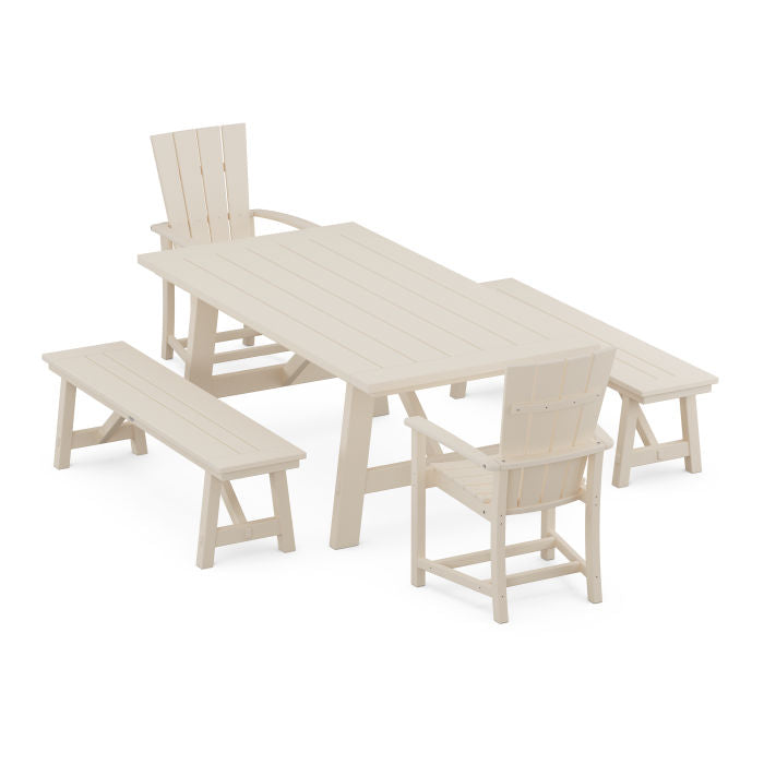 Quattro 5-Piece Rustic Farmhouse Dining Set With Benches
