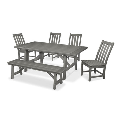 Vineyard 6-Piece Rustic Farmhouse Side Chair Dining Set with Bench