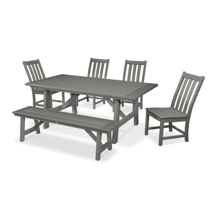 Vineyard 6-Piece Rustic Farmhouse Side Chair Dining Set with Bench