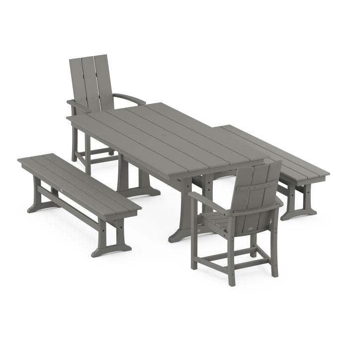 Modern Adirondack 5-Piece Farmhouse Dining Set With Trestle Legs