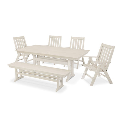 Vineyard 6-Piece Farmhouse Trestle Folding Dining Set with Bench