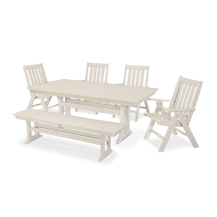 Vineyard 6-Piece Farmhouse Trestle Folding Dining Set with Bench
