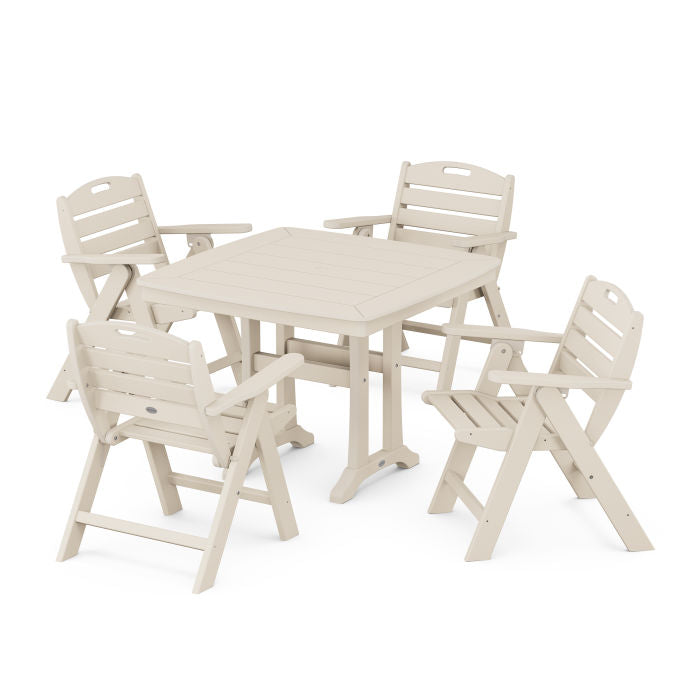 Nautical Folding Lowback Chair 5-Piece Dining Set with Trestle Legs