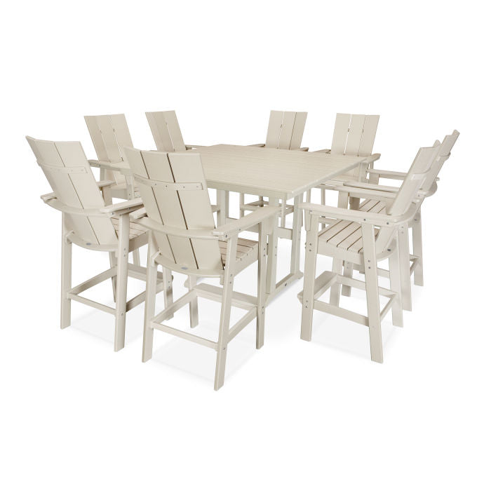 Modern Curveback Adirondack 9-Piece Farmhouse Trestle Bar Set