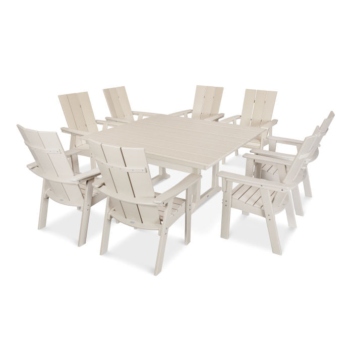 Modern Curveback Adirondack 9-Piece Farmhouse Trestle Dining Set