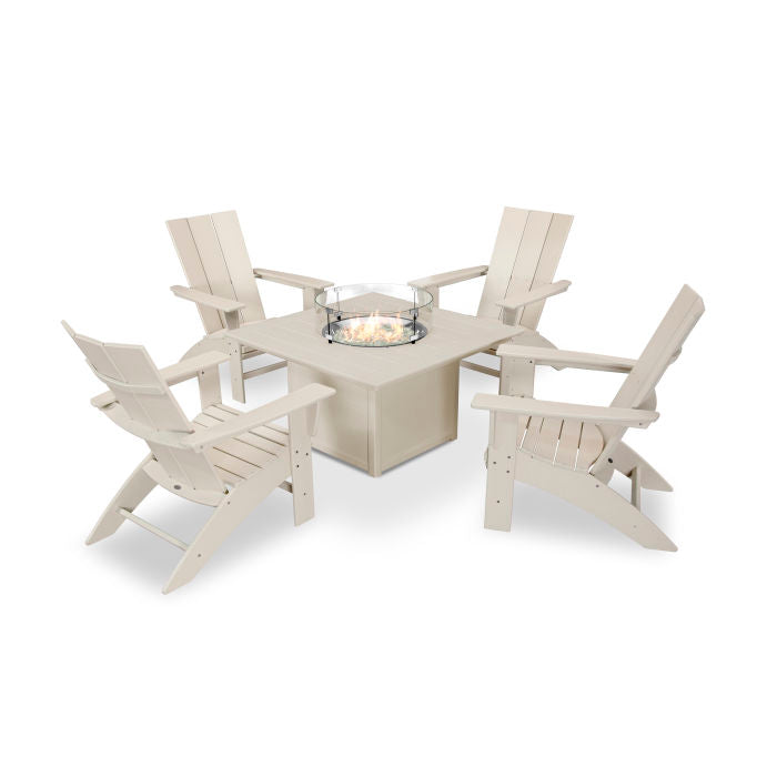 Modern Curveback Adirondack 5-Piece Conversation Set with Fire Pit Table