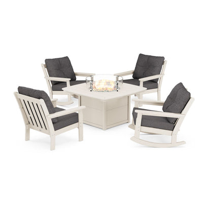 Vineyard 5-Piece Deep Seating Rocking Chair Conversation Set with Fire Pit Table