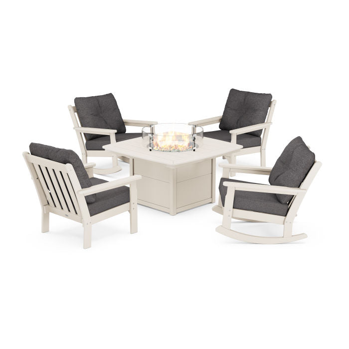 Vineyard 5-Piece Deep Seating Rocking Chair Conversation Set with Fire Pit Table