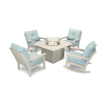 Vineyard 5-Piece Deep Seating Rocking Chair Conversation Set with Fire Pit Table