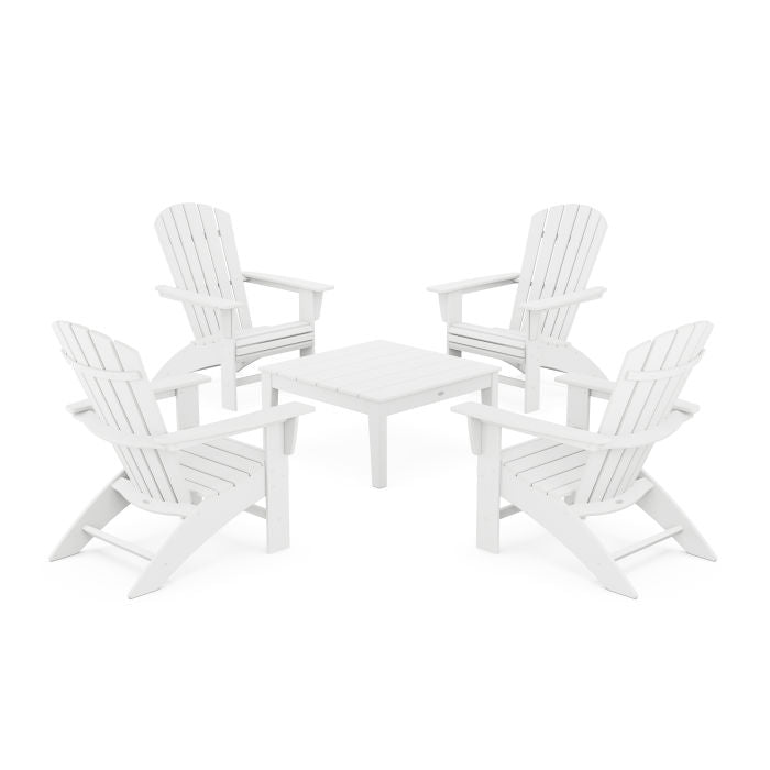 5-Piece Nautical Curveback Adirondack Chair Conversation Set with 36" Conversation Table