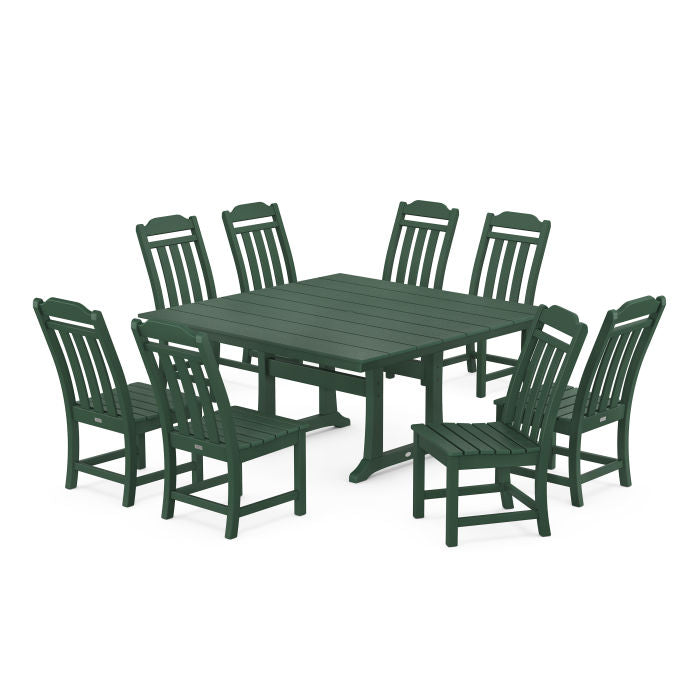 Country Living 9-Piece Square Farmhouse Side Chair Dining Set with Trestle Legs
