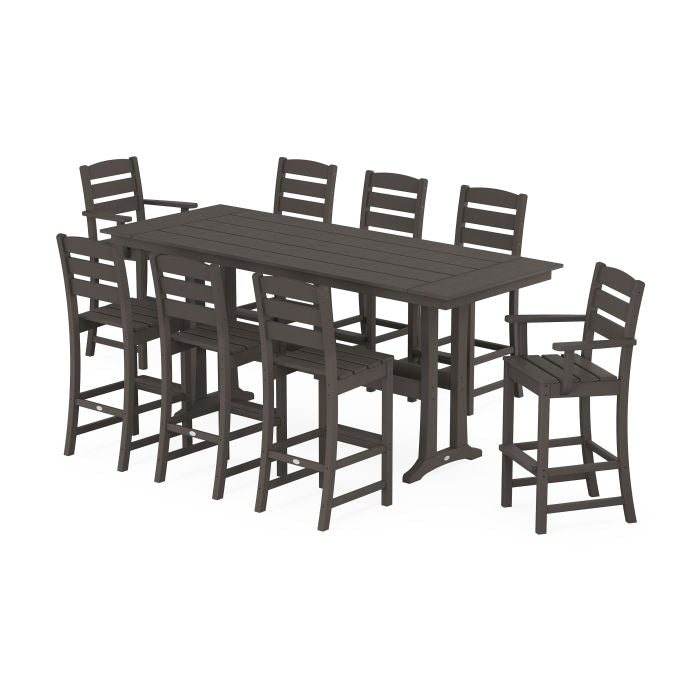 Lakeside 9-Piece Farmhouse Bar Set with Trestle Legs in Vintage Finish