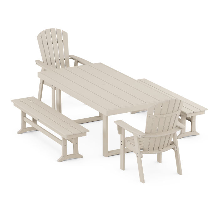 Nautical Curveback Adirondack 5-Piece Dining Set with Benches