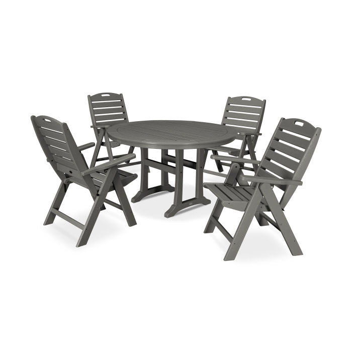 5-Piece Nautical Highback Chair Round Dining Set with Trestle Legs