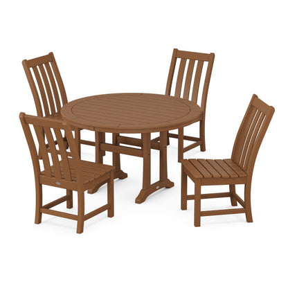 Vineyard Side Chair 5-Piece Round Dining Set With Trestle Legs