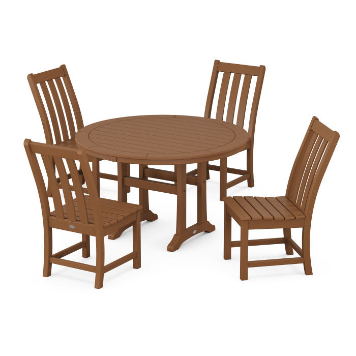 Vineyard Side Chair 5-Piece Round Dining Set With Trestle Legs