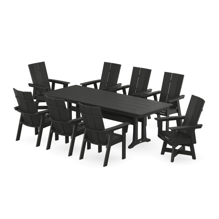 Modern Curveback Adirondack Swivel 9-Piece Farmhouse Dining Set with Trestle Legs