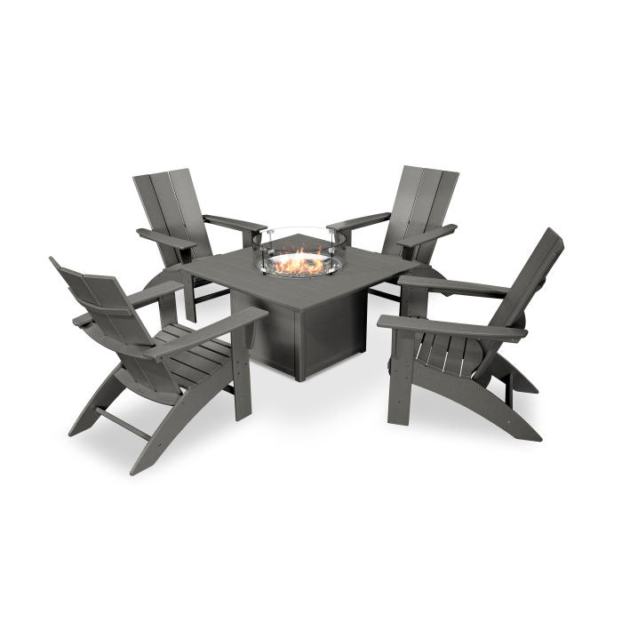 Modern Curveback Adirondack 5-Piece Conversation Set with Fire Pit Table