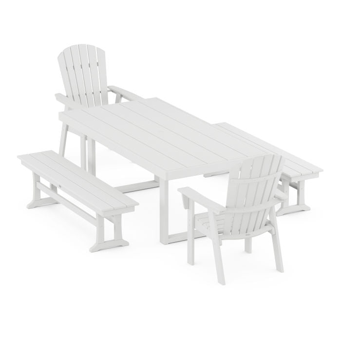 Nautical Curveback Adirondack 5-Piece Dining Set with Benches