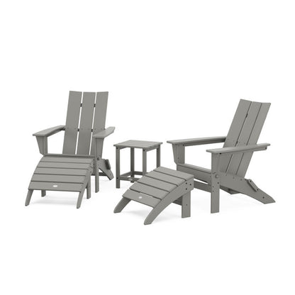 Modern Folding Adirondack Chair 5-Piece Set with Ottomans and 18" Side Table