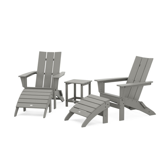 Modern Folding Adirondack Chair 5-Piece Set with Ottomans and 18" Side Table