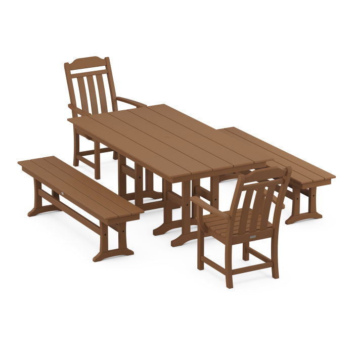 Country Living 5-Piece Farmhouse Dining Set with Benches