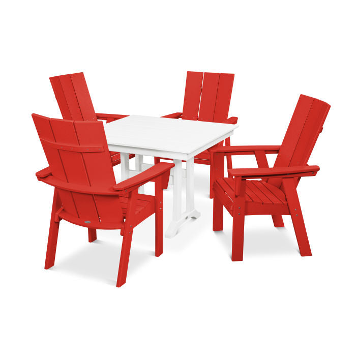 Modern Curveback Adirondack 5-Piece Farmhouse Trestle Dining Set