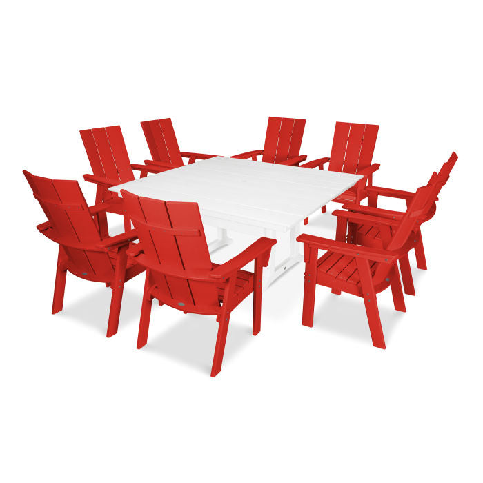 Modern Curveback Adirondack 9-Piece Farmhouse Trestle Dining Set