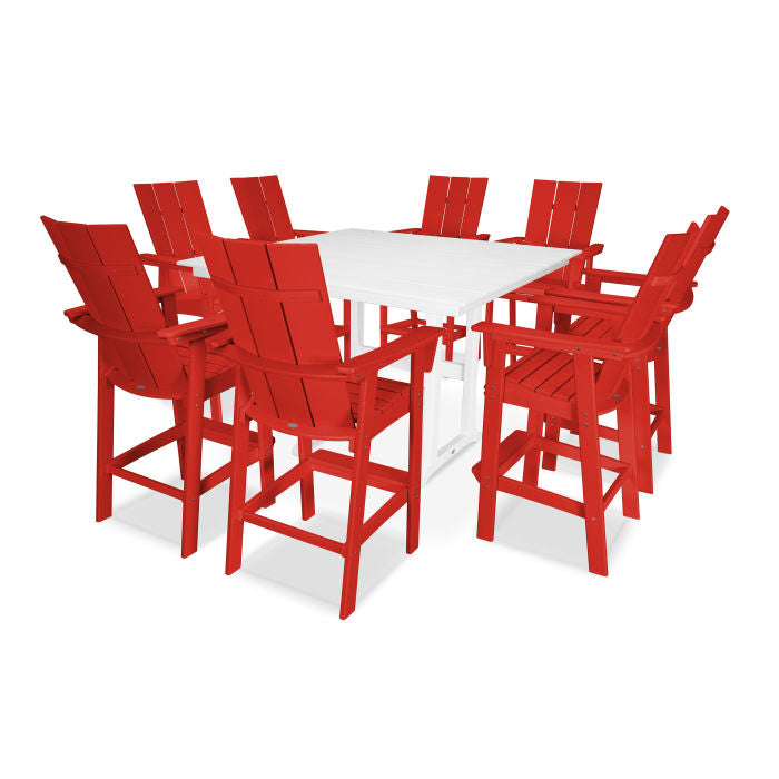 Modern Curveback Adirondack 9-Piece Farmhouse Trestle Bar Set