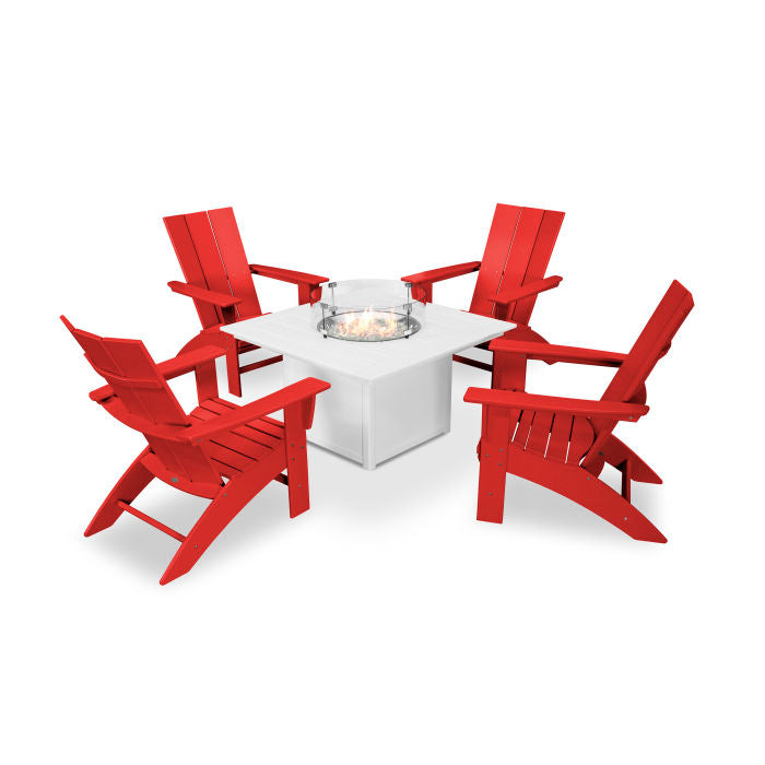 Modern Curveback Adirondack 5-Piece Conversation Set with Fire Pit Table